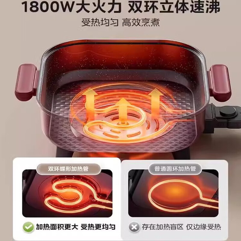 美的6.5L电火锅MC-HGE3030T03快速加热均匀导热多功能烹饪一锅多用智能控温安全设计高清大图