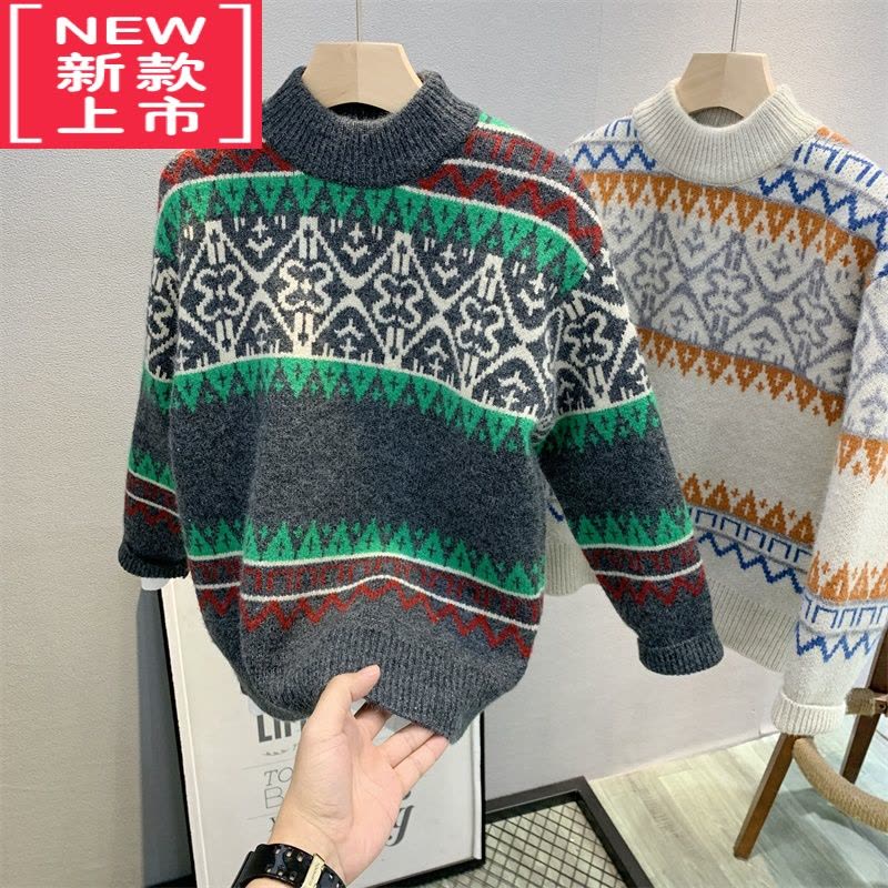 可莉允卡芙恰恰童装 中大童韩版提花毛衣22冬季新品潮流洋气针织衫图片