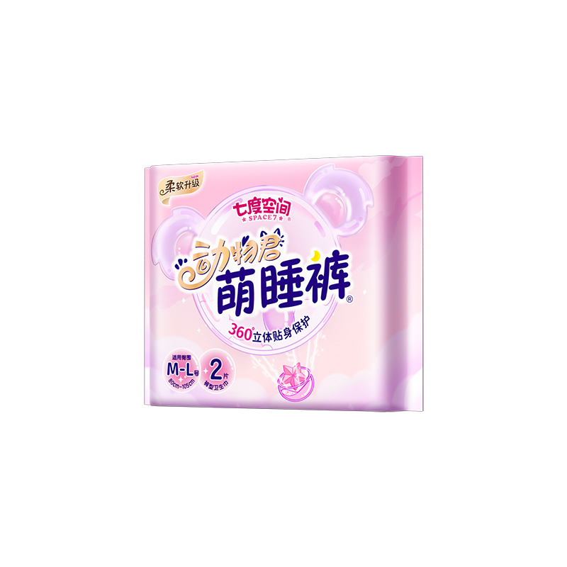 七度空间萌睡裤超薄透气考拉裤型卫生巾经期裤安全防漏 2条*6包(M-L)共12条高清大图