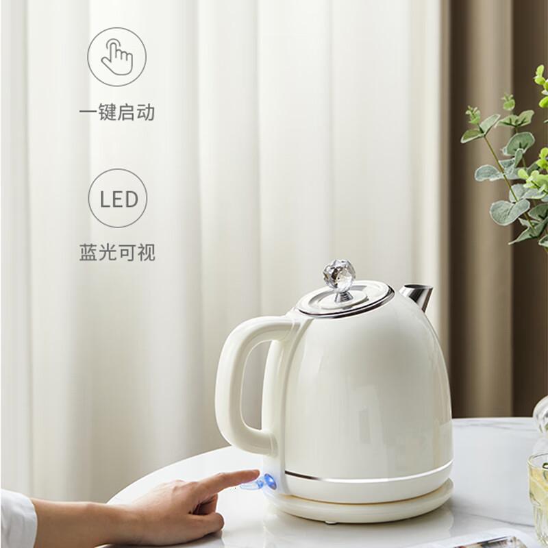 山水(SANSUI)烧水壶电热水壶家用大容量304不锈钢复古烧水壶泡茶壶一体式快烧壶1.7L复古白