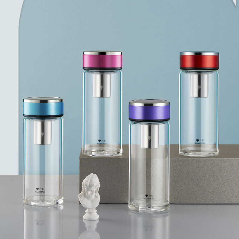 万象玻璃杯女士单层泡茶杯高档透明便携可爱水杯办公家用泡茶杯子