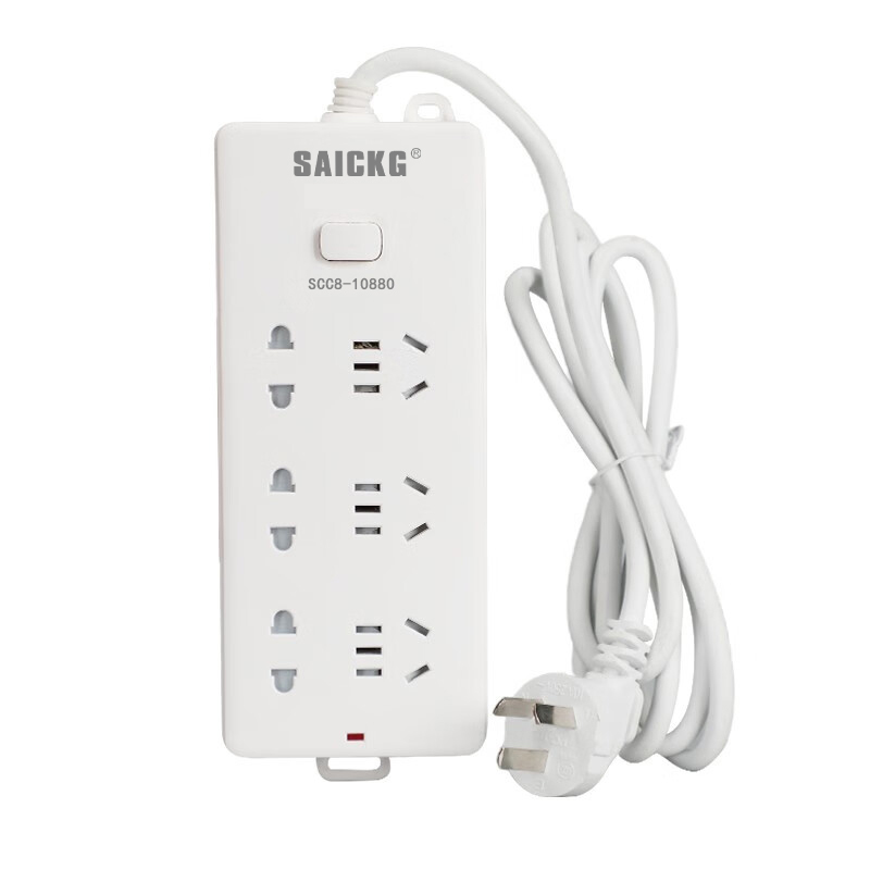 SAICKG SCC8-10880 三位5孔 三位2孔 1.8M 2500W 插排(单位:个)白