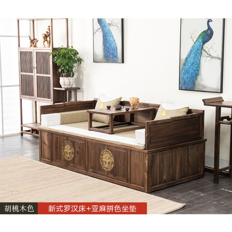 苏宁放心购罗汉床实木新中式家具轻奢风胡桃木罗汉床沙发坐垫禅意客厅小户型A-STYLE