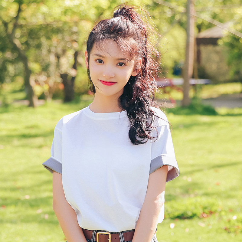 田园小清新上衣森女系校园风女装韩版学院风可爱拼色t恤女夏短袖