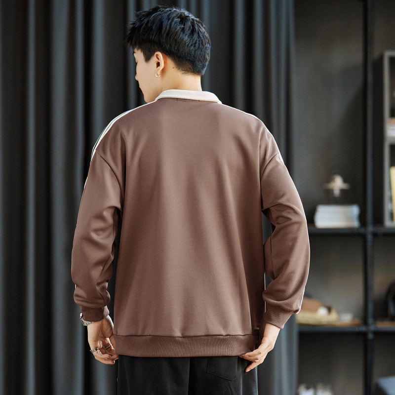 唐狮男polo衫长袖polo衫男翻领前胸印花袖子条纹长袖POLO