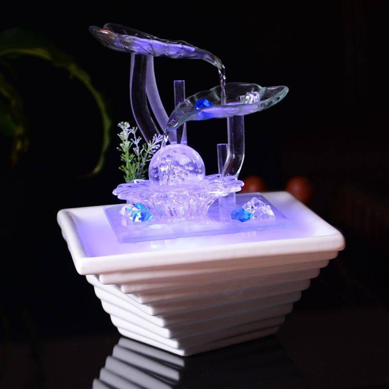 乔迁送礼客厅装饰品流水桌面小喷泉摆设陶瓷水晶球创意加湿器摆件 三维工匠 长宽23.5高25CM+无雾化礼盒包装高清大图