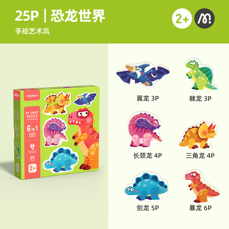 弥鹿(MiDeer)儿童拼图玩具宝宝幼儿早教进阶纸质大块拼图3-8岁男孩女孩礼物益智早教 0阶-升级白卡：加厚白卡：恐龙世界（1-2岁）
