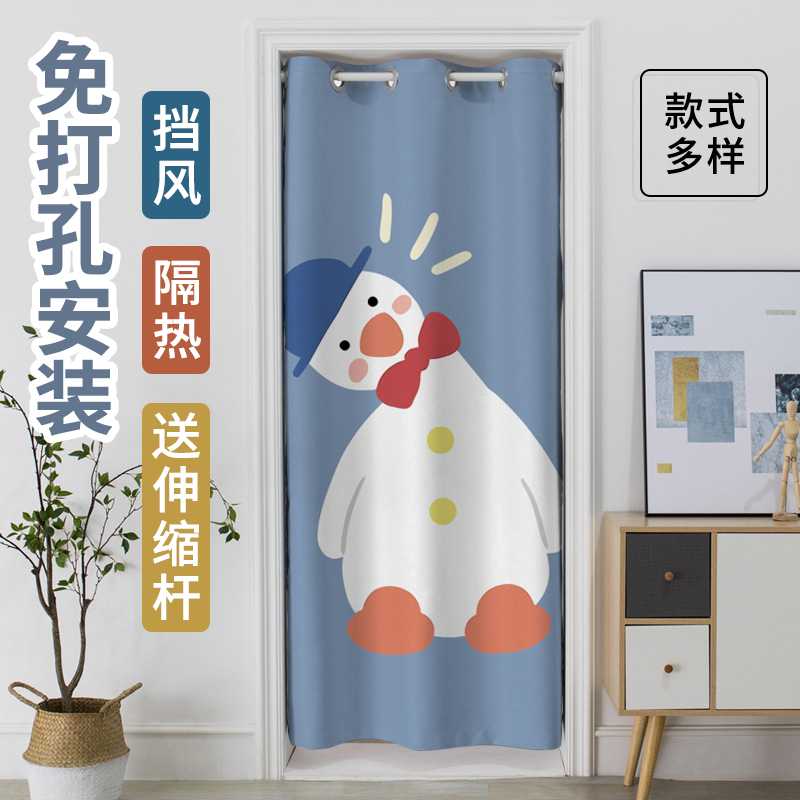 添福运 门帘隔断帘免打孔家用卧室卫生间厨房柜子遮挡布帘子北欧风门帘布艺遮挡窗帘可爱卡通帘子家用卧室厨房卫生间夏季防蚊门帘高清大图