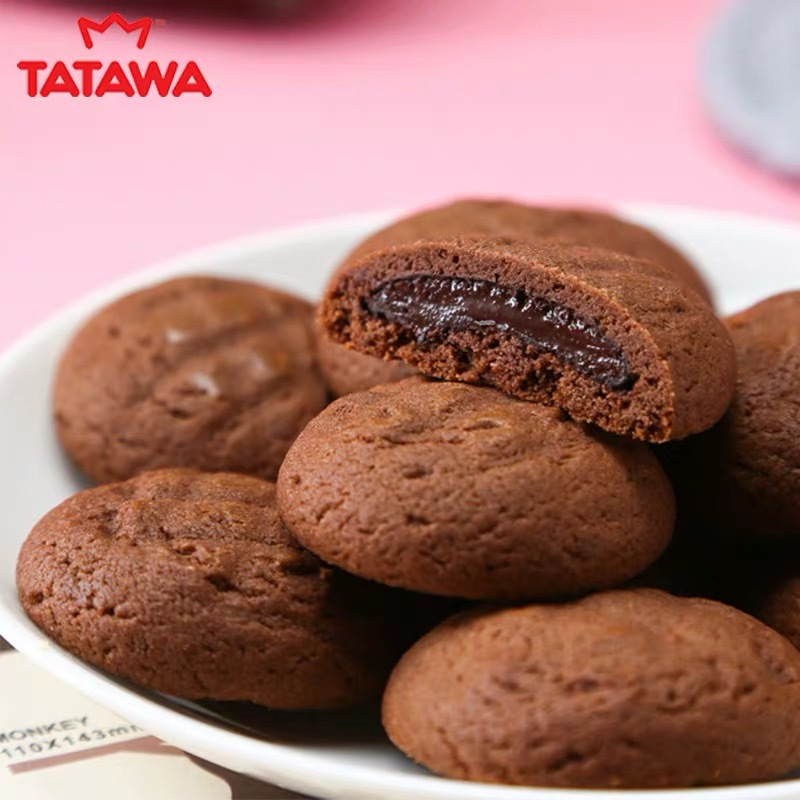 马来西亚进口tatawa巧克力味爆浆曲奇饼干70g3袋苏宁自营零食充饥夹心