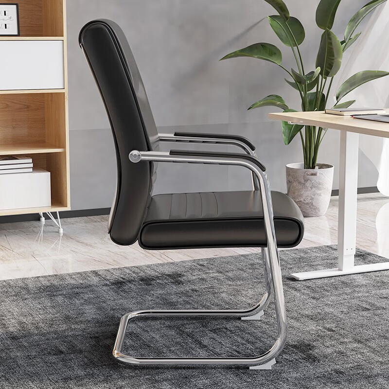 戴劲皮质会议椅椅子电脑椅办公椅会议培训椅网布椅弓形椅职员座椅H-2高清大图