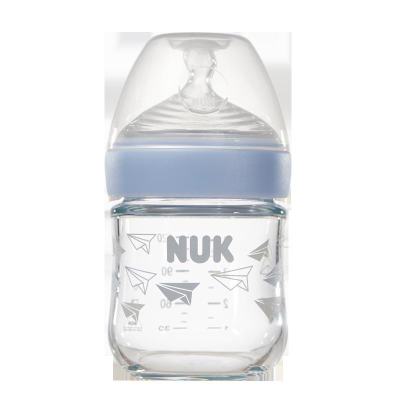 特惠清仓 NUK120m“自然母感”宽口玻璃奶瓶(初生型硅胶中号)颜色随机