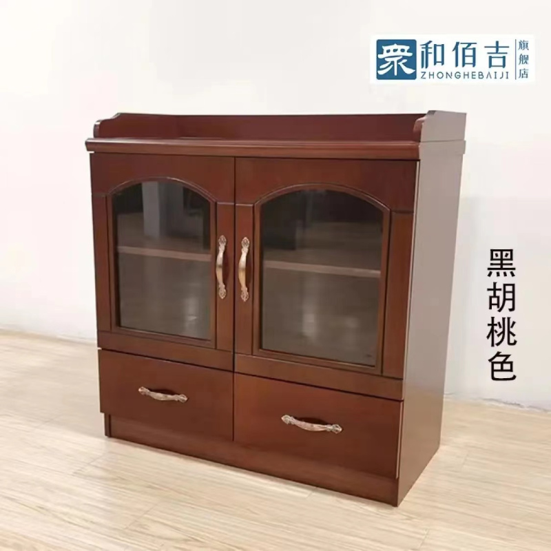 霜叶 定制茶水柜 实木皮餐边柜 办公家具 矮柜储物 碗柜 中式设计 黑胡桃色 两门款式 高档定制办公储物柜
