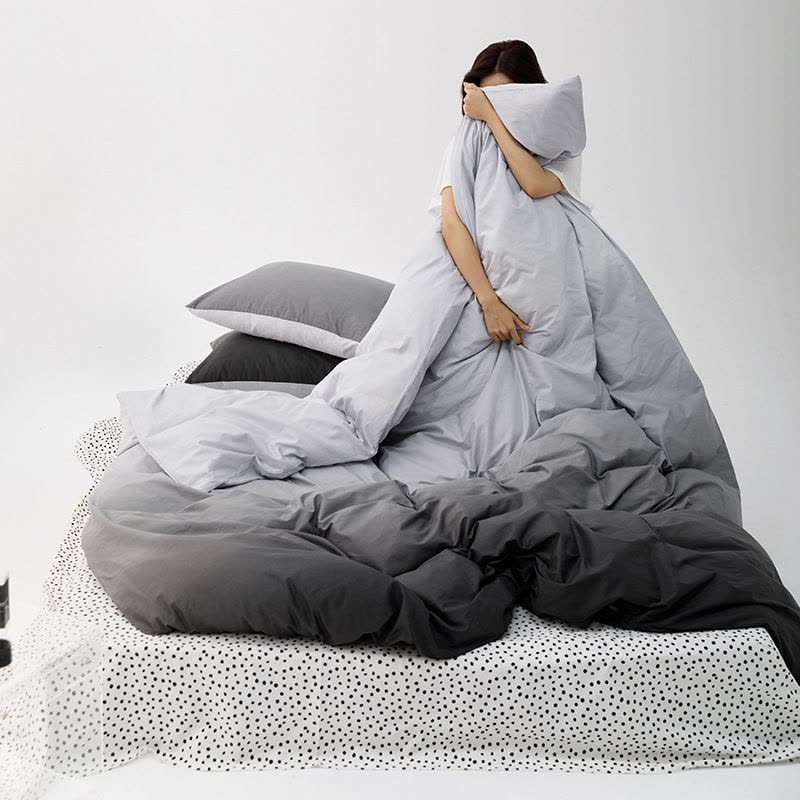 渐变色四件套40支全棉被套南通床单被套床上三件套床笠图片