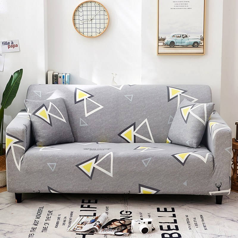 沙发套懒人简约沙发套罩四季通用全包卐能套罩全盖布艺 趣味三角【送抱枕套】 M码(沙发长145-185cm适用于双人沙发)