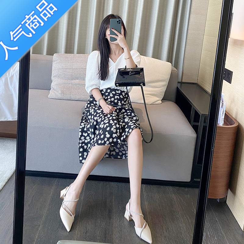 SUNTEK凉鞋女夏2023年新款百搭时装包头中跟粗跟仙女风配裙子的仙跟头百高清大图