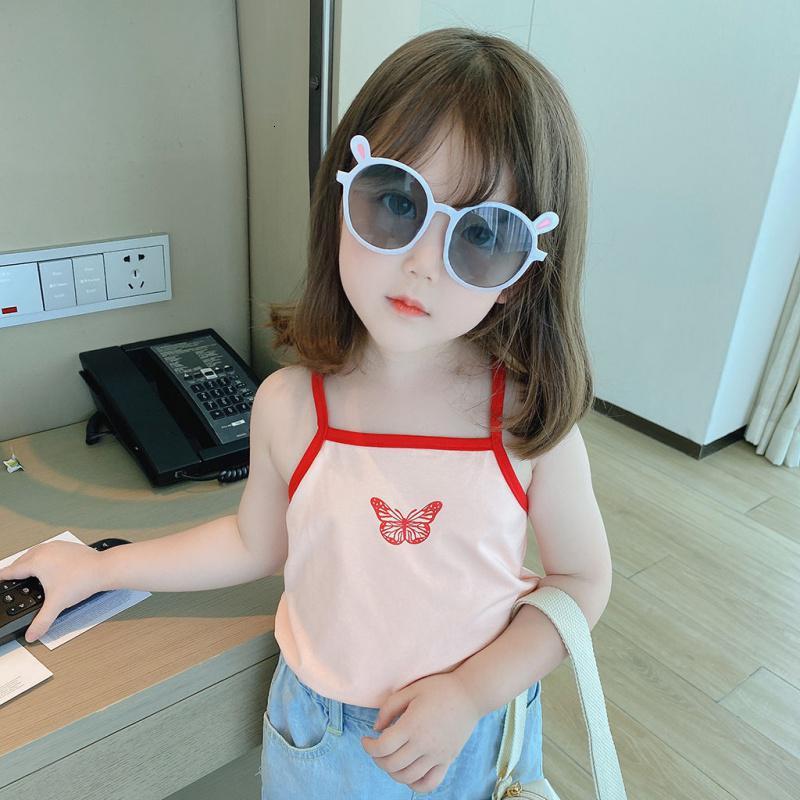 女宝宝棉夏装2021新款印花小女孩吊带衫韩版撞色蝴蝶女童小背心威珺