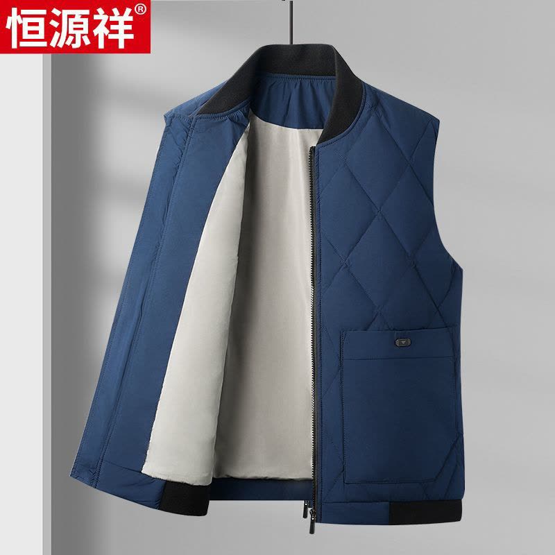 恒源祥羽绒服马甲秋冬新款大码宽松棒球领休闲坎肩厚背心保暖外套图片