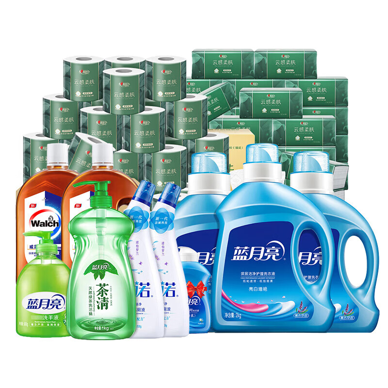 蓝月亮洗衣液消毒液厨卫清洁纸巾套餐8.58kg 组套商品