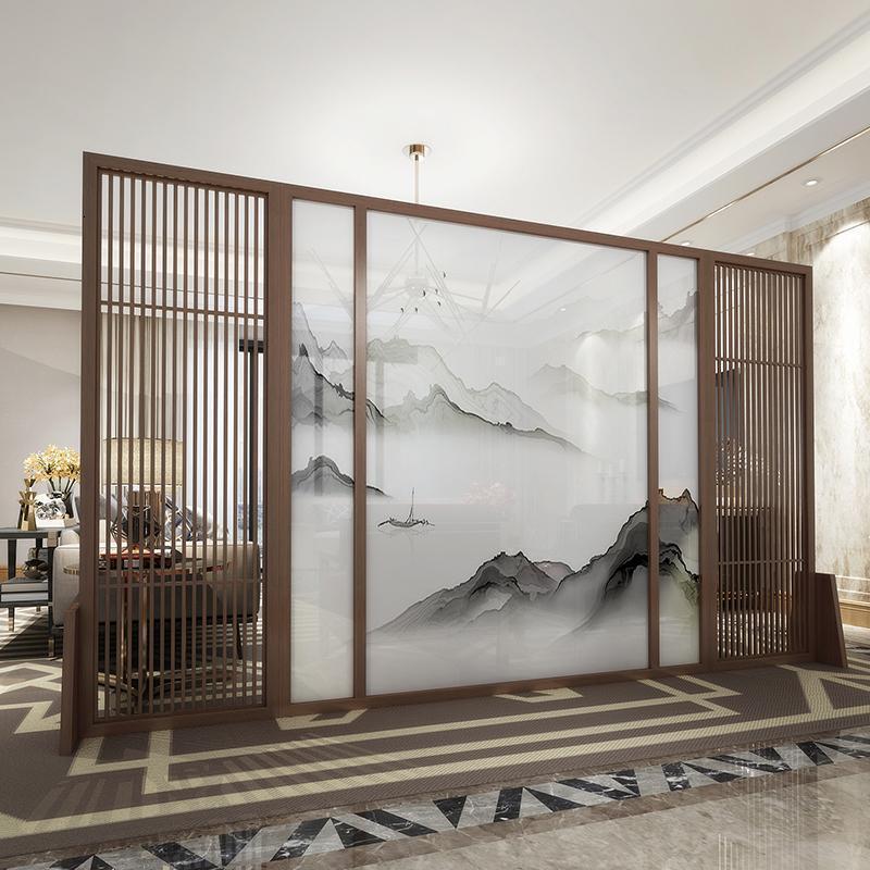 新中式屏风隔断客厅山水玄关别墅实木定制镂空酒店装饰格栅大座屏 白蜡木:250*180cm高 整装高清大图