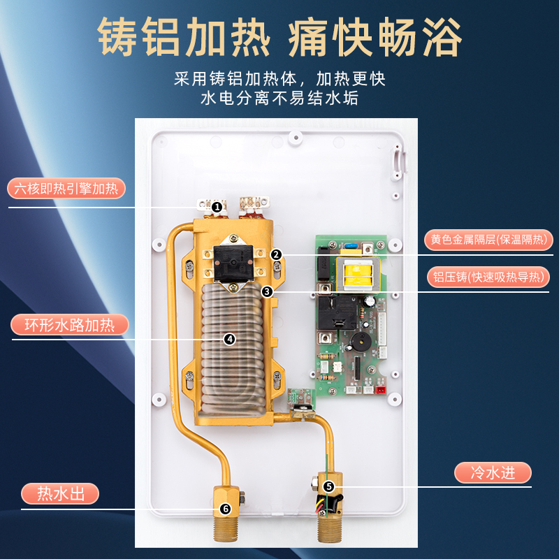 小艾XA-K12即热式电热水器 智能恒温速热式淋雨洗澡机 家用小型免除水电热水器过水热 7500瓦香槟金