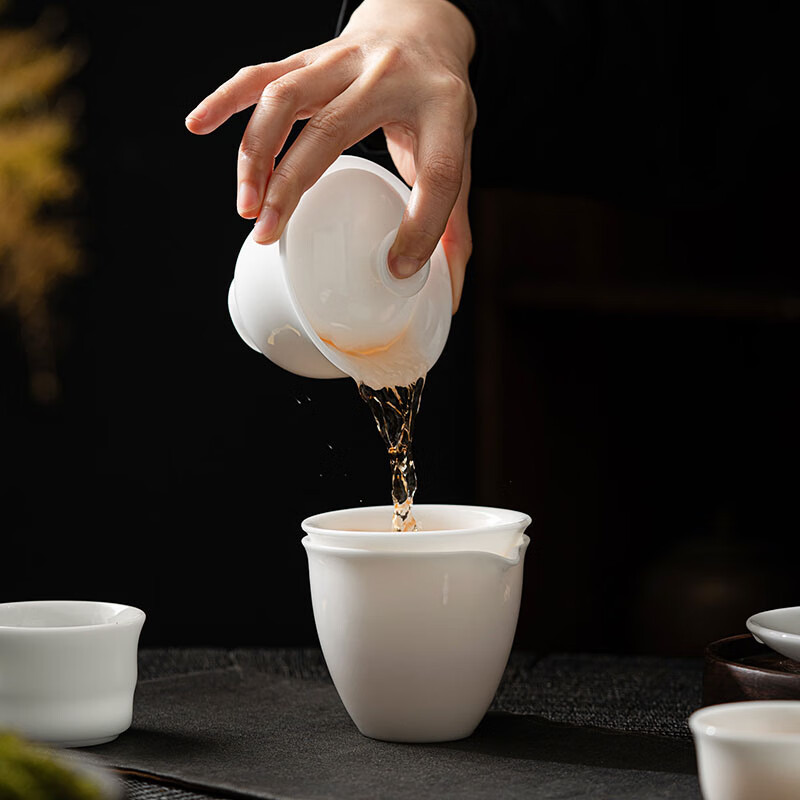 苏氏陶瓷(SUSHI CERAMICS) J0588 羊脂玉-玉兰盖碗组(盖碗茶海茶杯茶漏) 十一件套 (单位:套)高清大图