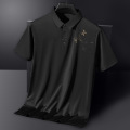 夏装短袖T恤男冰丝男士POLO衫商务休闲薄款上衣压钻潮中老年男装 L 黑色