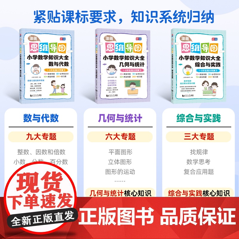 漫画思维导图 小学数学知识大全综合与实践数与代数几何与统计 小学一二三四五六年级小升初通用 同济大学出版社 上海元远教育高清大图