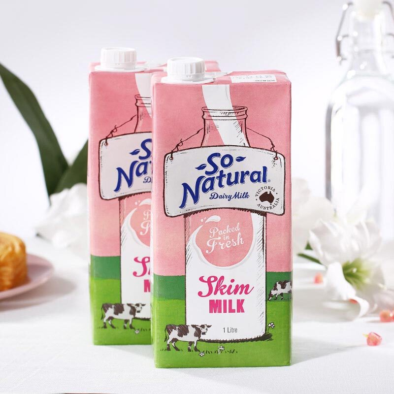 澳大利亚 原装进口牛奶 澳伯顿So Natural 脱脂纯牛奶 1L*12 整箱装