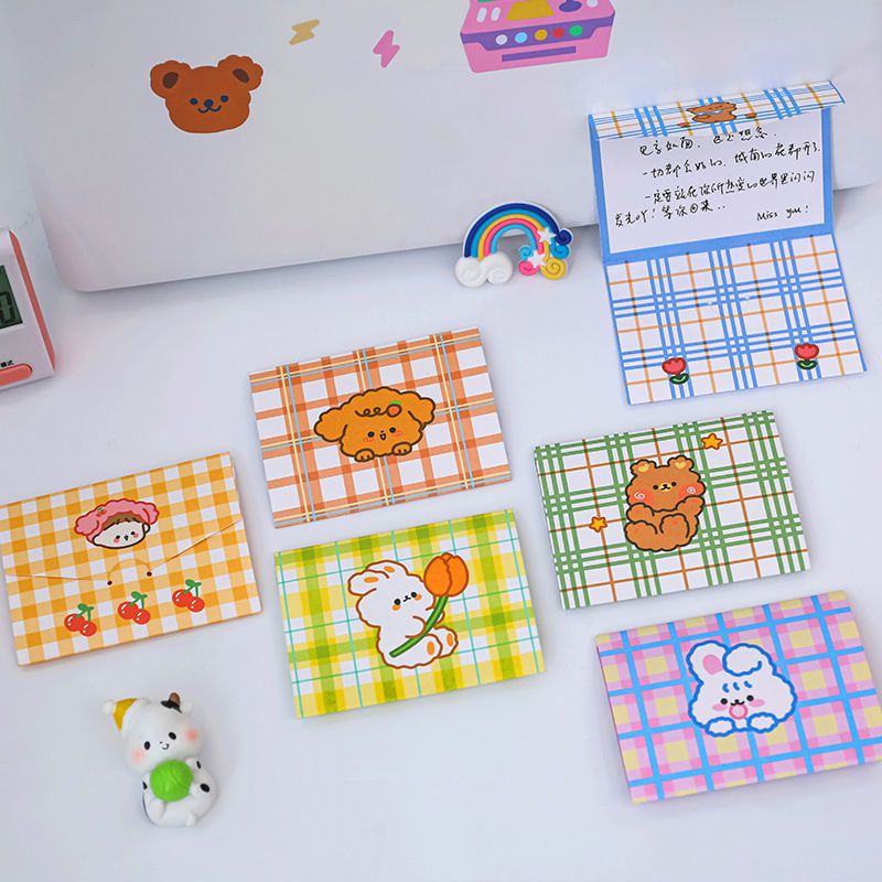 表白小卡片生日祝福信封学生diy留言明信片创意ins格子|郁金香兔