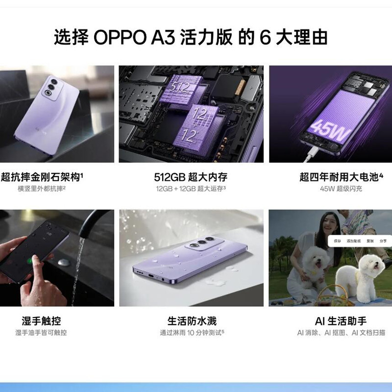 OPPO A3 活力版 雾海黑 12GB+512GB 天玑6300 5G芯 45W快速充电 5G AI手机高清大图