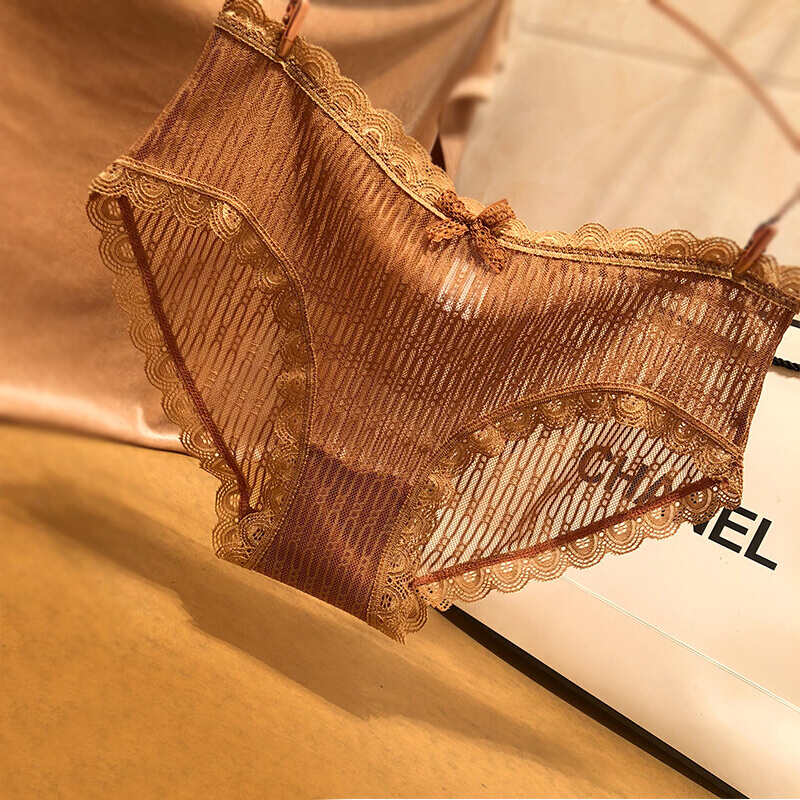 胖妹妹内裤欧美中腰蕾丝内裤性感镂空包臀黑色底裤女 浅棕色68006&amp