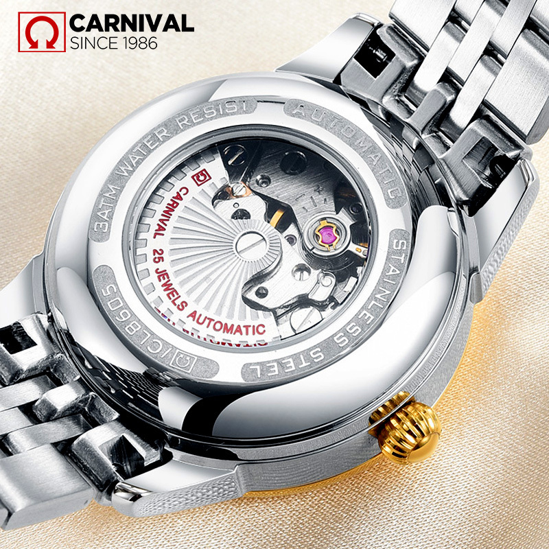 正品瑞士嘉年华carnival时尚情侣表全自动机械表 男女表水钻防水表 夜光手表 休闲时尚一对表8605情侣高清大图