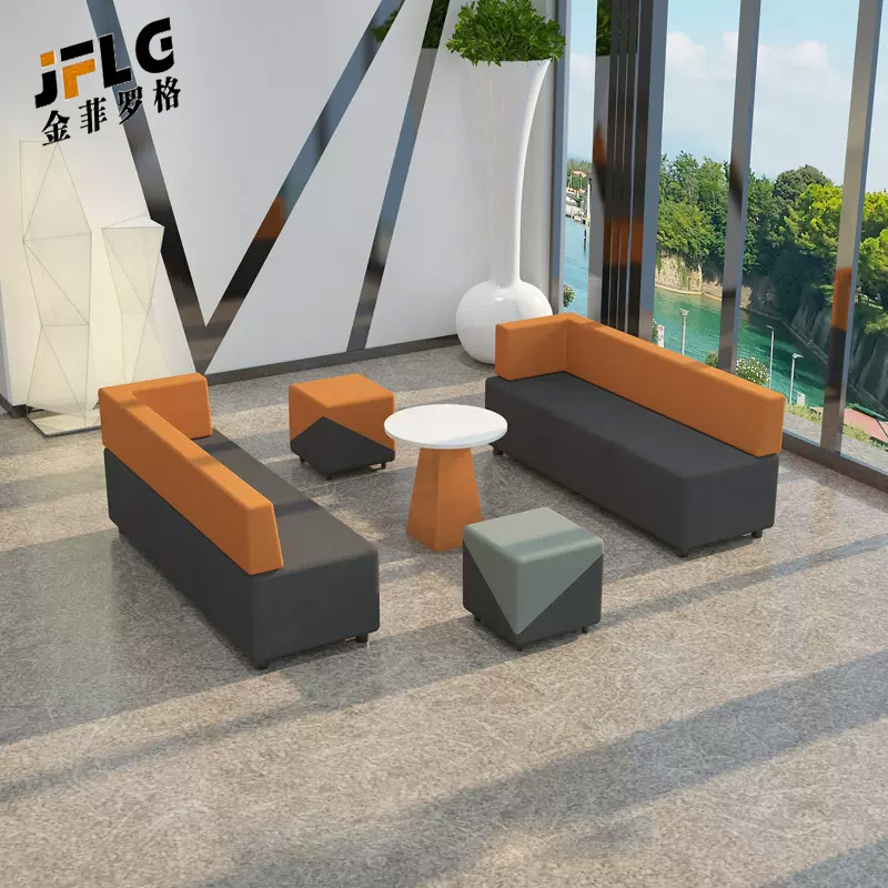 苏宁 金菲罗格 接待沙发组合 1.8米左转角沙发+1米直排+圆茶几+方凳*2高清大图