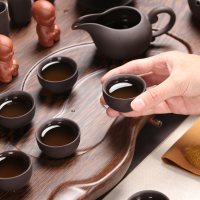 百鸿(Baihong) 整套茶具套装家用功夫陶瓷茶壶茶杯茶道科技木茶盘 压板荷叶原矿紫砂电热炉套装