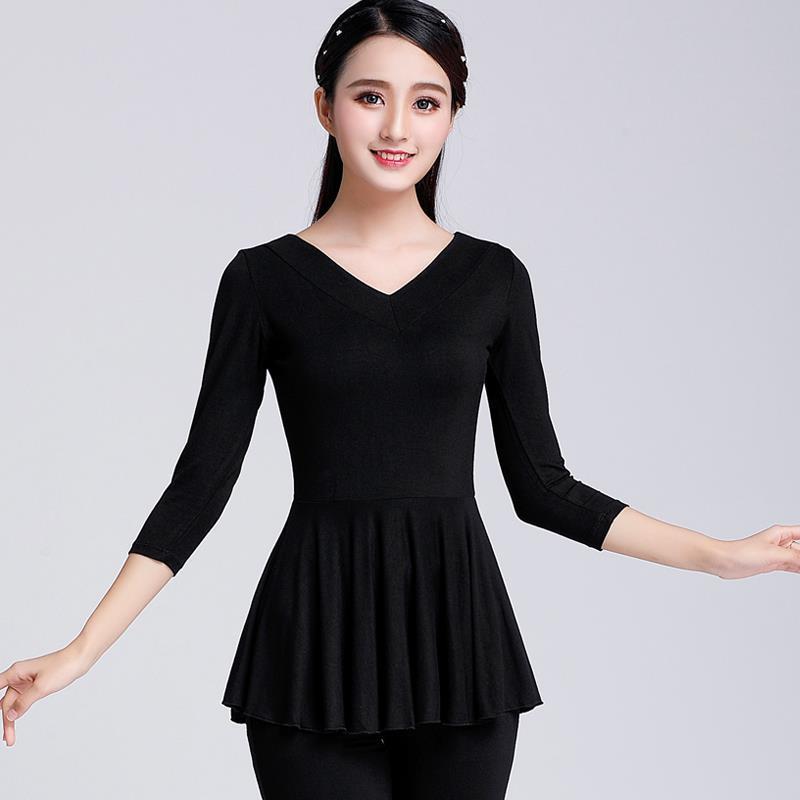 广场舞服装上衣中长袖莫代尔新款练功服拉丁舞蹈服跳舞衣服女成人