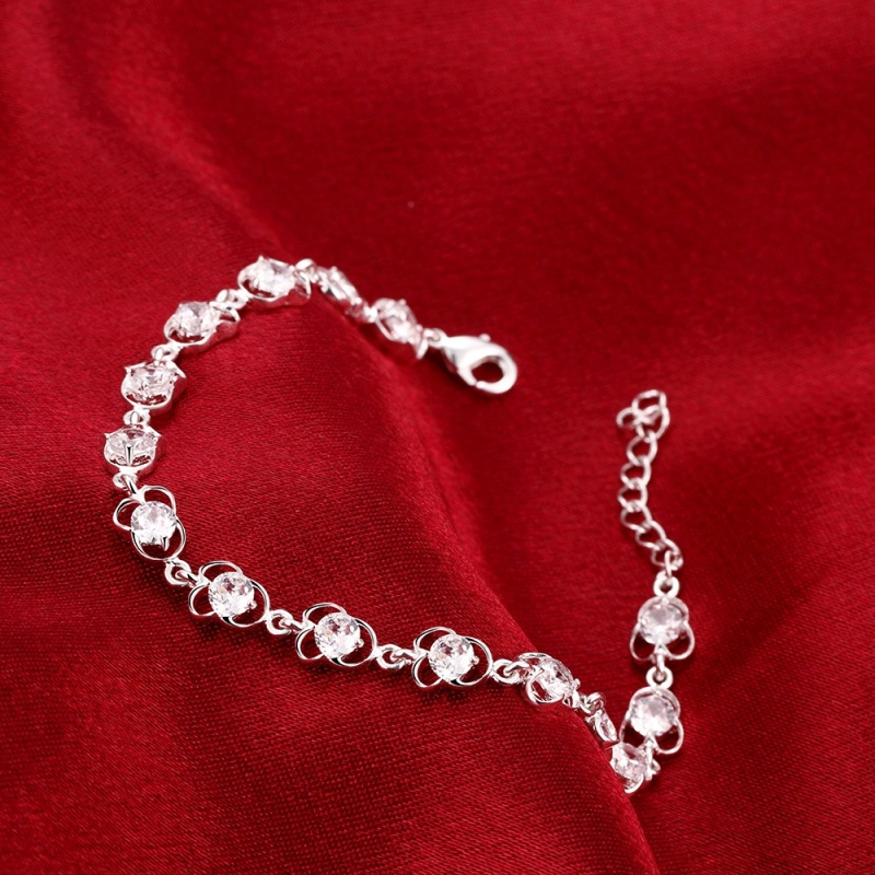 H375 Fashion Bracelet简约花朵锆石手链欧美外贸镀925纯银女首饰送女朋友七夕情人节礼物