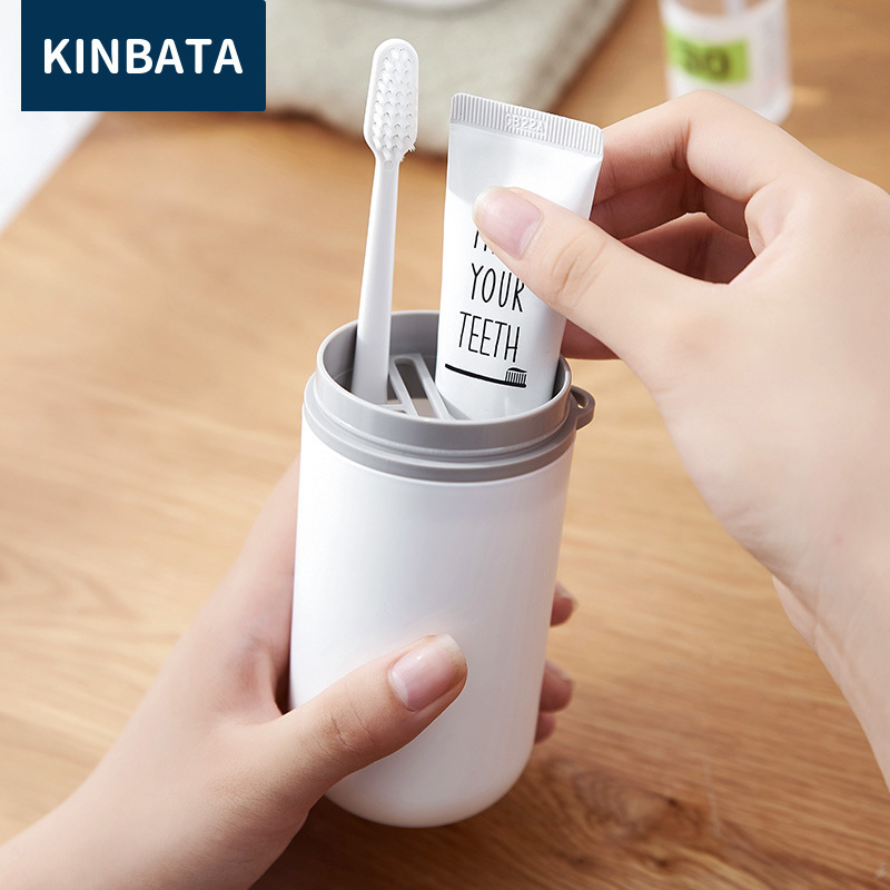 kinbata漱口刷牙刷杯家用便携式旅行套装牙刷盒牙具洗漱收纳 白色
