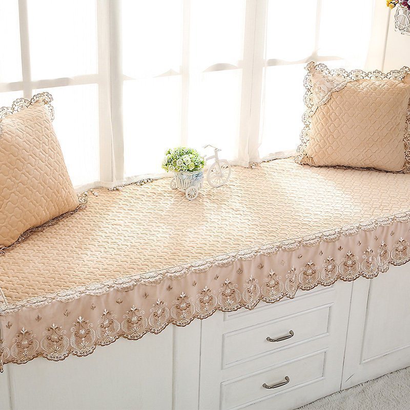 汐岩窗台垫北欧飘窗垫四季卧室飘窗榻榻米垫可机洗公主房阳台垫子定做 昔云-驼色(80宽+15裙摆)*180cm长