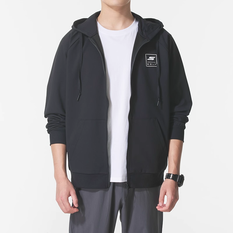 斯凯奇(Skechers)男装女装新款时尚情侣装连帽外套休闲针织夹克运动服P225U132-0280 ZP P225U133-03K8/黑色 XL