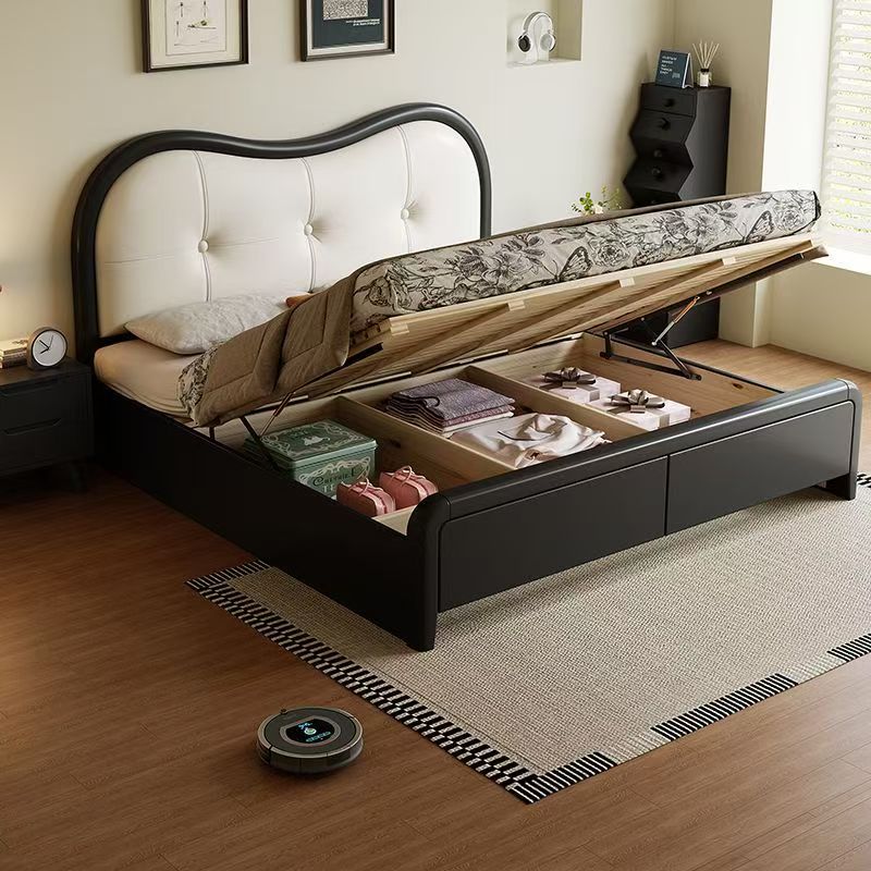 网红公主皮木床软包床法式1.5双人床简约主卧现代1.8美式复古民宿高清大图