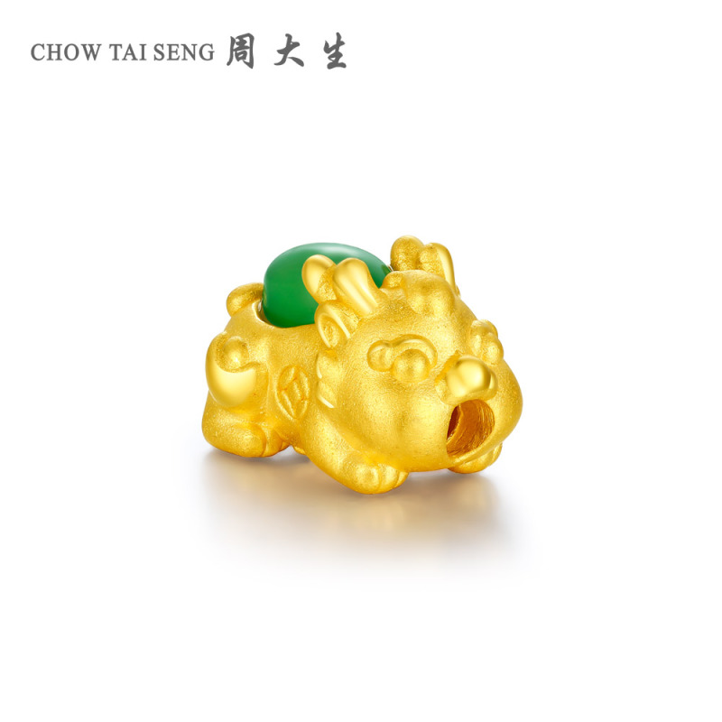 周大生金镶玉貔貅珠正品碧玉足金黄金吊坠男女皮丘手链送红绳黄金饰品 女士珠宝首饰