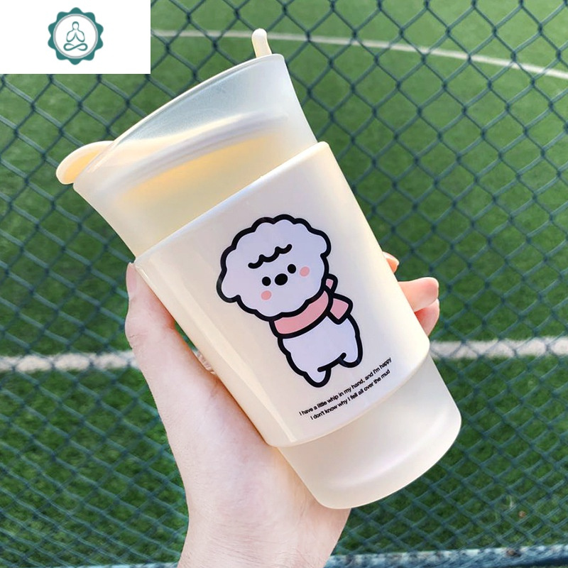 韩国ins网红咖啡杯可爱磨砂水杯子吸管玻璃杯少女心学生超萌防烫 封后