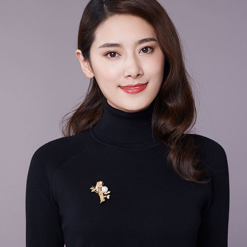 [京润珍珠]俏鹦鹉 12-13mm馒头形 合金镶淡水珍珠胸针珠宝送女友 珠宝宠自己送妈妈