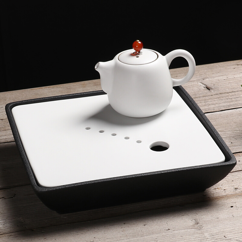 百鸿(Baihong)功夫茶具家用迷你小茶盘陶瓷托盘简约干泡台旅行迷小茶台日式 陶瓷茶盘四方之志-黑底白盖