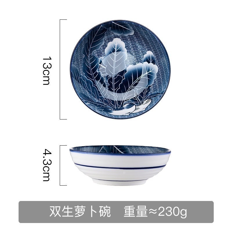 汐岩家用吃饭陶瓷碗复古单个蒸蛋小碗超萌青花瓷碗五寸碗日式餐具 双生萝卜高清大图