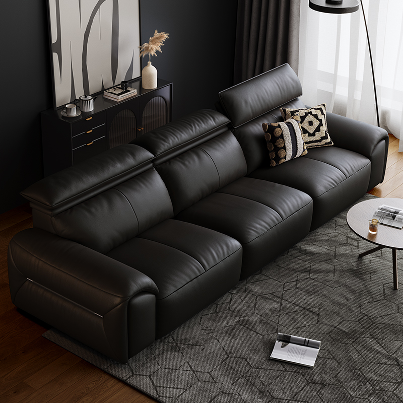 苏宁官方真皮沙发高靠背皮艺沙发意式极简-雷诺高清大图