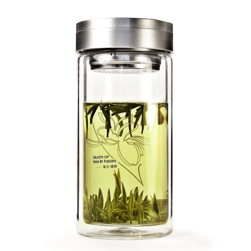 富光大容量双层玻璃杯透明带盖玻璃茶杯过滤水杯子680ml无色透明