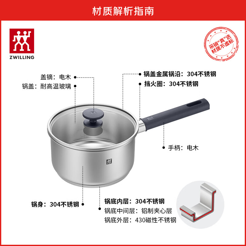 双立人 SILVER 银光系列 18cm不锈钢奶锅1030785高清大图