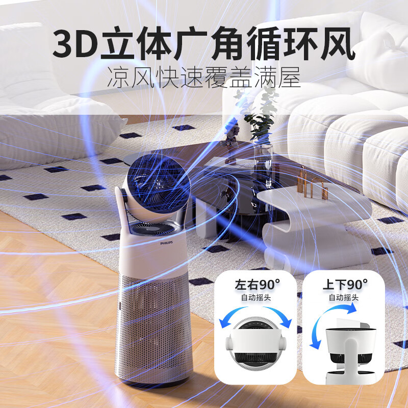 飞利浦(PHILIPS)空气循环扇家用电风扇无雾加湿UV杀菌净化风扇落地扇塔扇直流变频智能3D自动摇头ACR5144CX高清大图