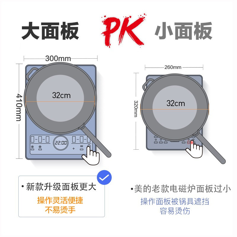 美的(Midea)电磁炉家用爆炒大火力多功能2200W大功率恒匀火加热智能定时 C22-MICCA802(送汤锅)